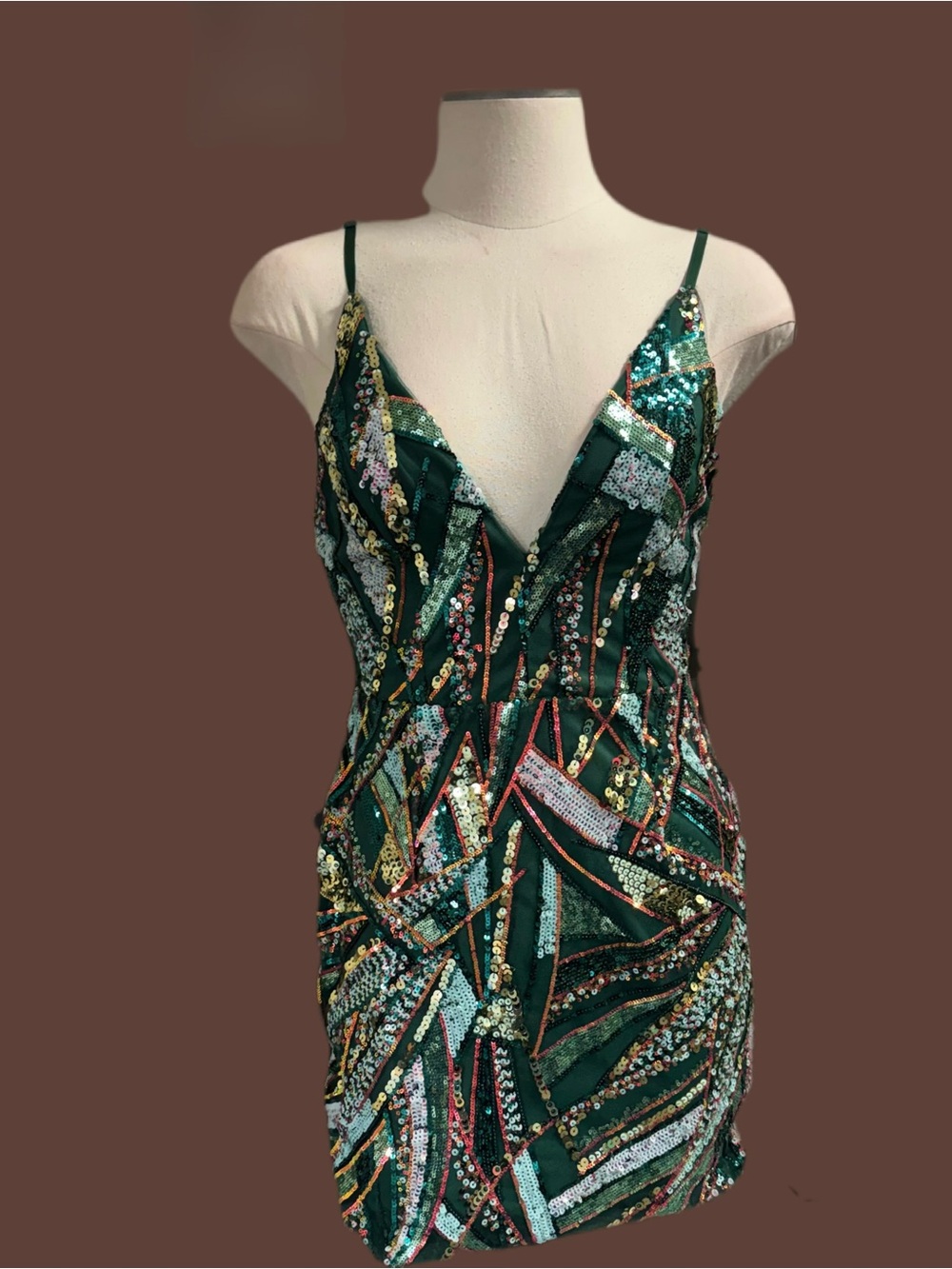 Banjul Emerald Green Sequin Dress with Multicolor Accents